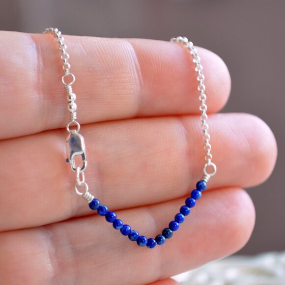 Lapis Lazuli Gemstone Chevron Bracelet in Sterling Silver - Picture 5 of 5